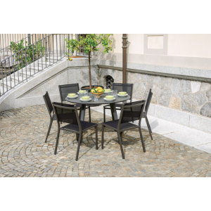 Set Tavolo Tondo + 4 Sedie Pola Alluminio Antracite Text Nero Moia