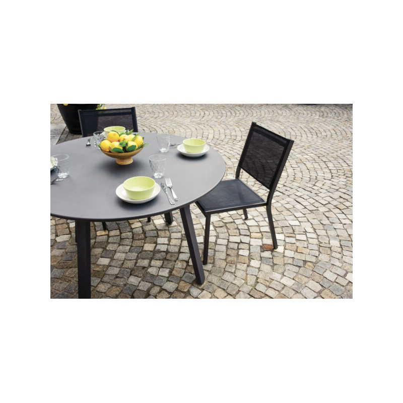Set Tavolo Tondo + 4 Sedie Amalfi MOIA in alluminio e textilene nero