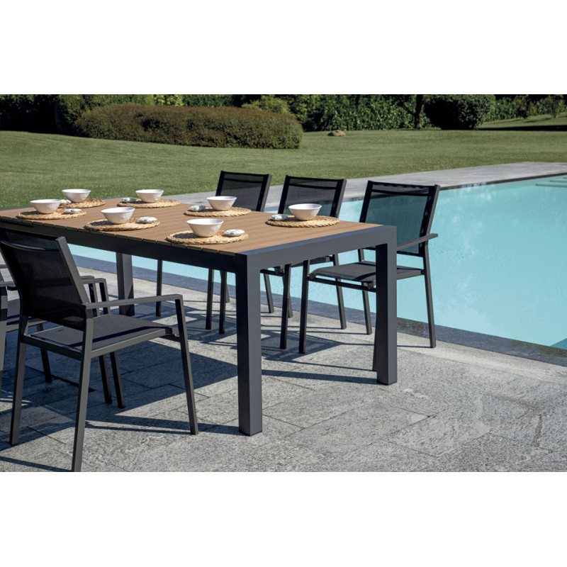 Set Tavolo Maiorca + 6 Sedie Pola Alluminio Antracite Text Nero Moia