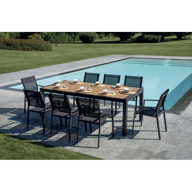 Set Tavolo Maiorca + 6 Sedie Regista Paros Alluminio Antracite/Text Nero Moia