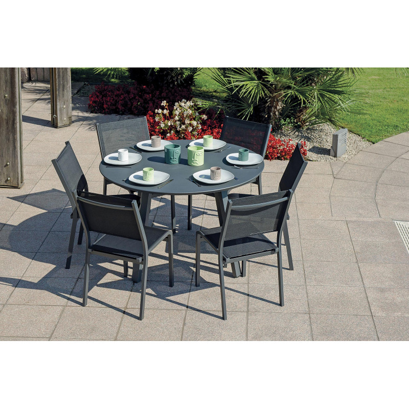 Set Tavolo San Donato + 8 Sedie Pola Alluminio Antracite Text Nero Moia