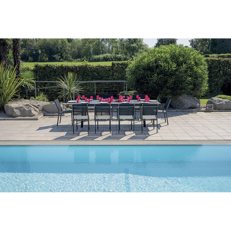 Set Tavolo San Donato + 8 Sedie Pola Alluminio Antracite Text Nero Moia