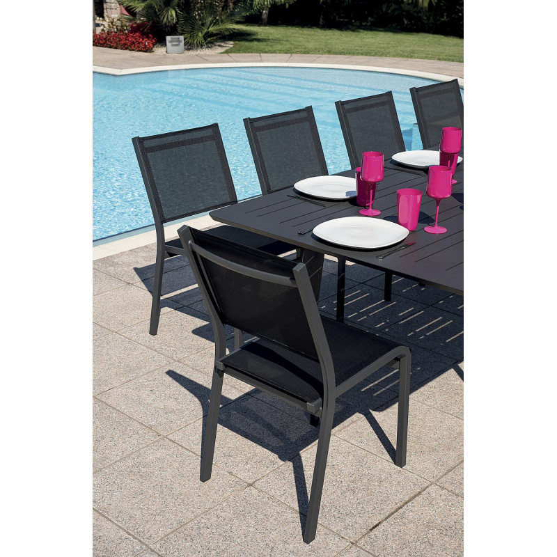 Set Tavolo San Donato + 8 Sedie Pola Alluminio Antracite Text Nero Moia