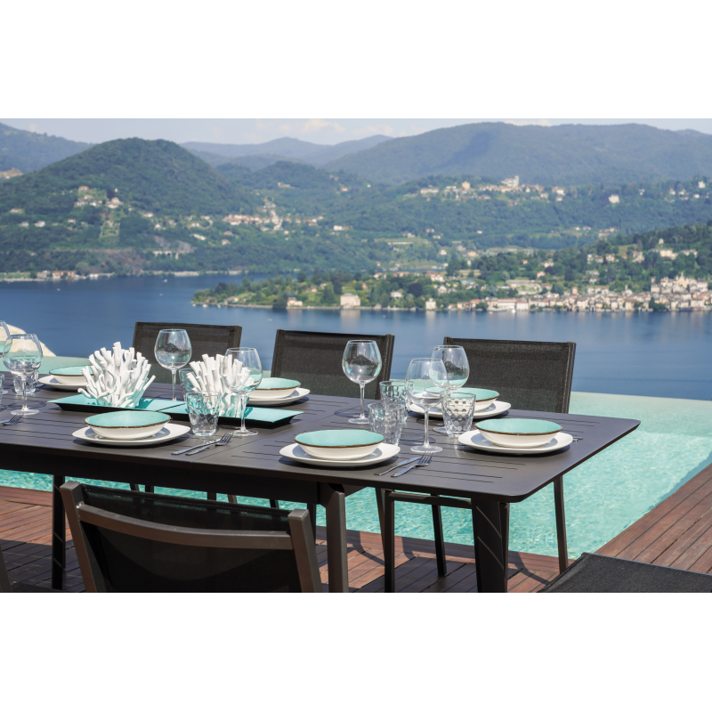 Set Tavolo San Donato + 8 Sedie Pola Alluminio Antracite Text Nero Moia