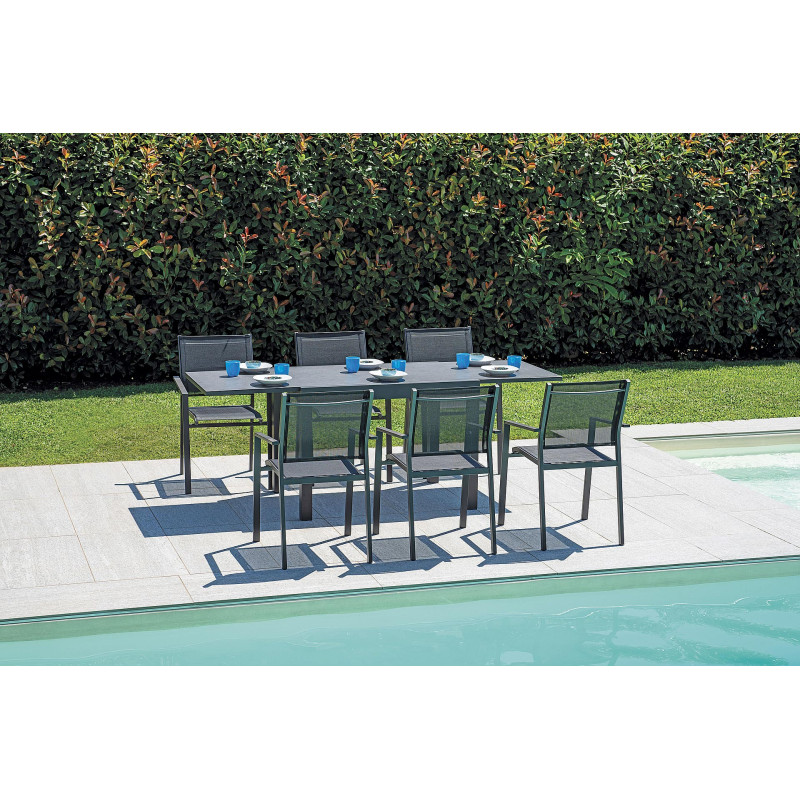 Set Tavolo San Donato + 8 Sedie Zara Alluminio Antracite Text Nero Moia