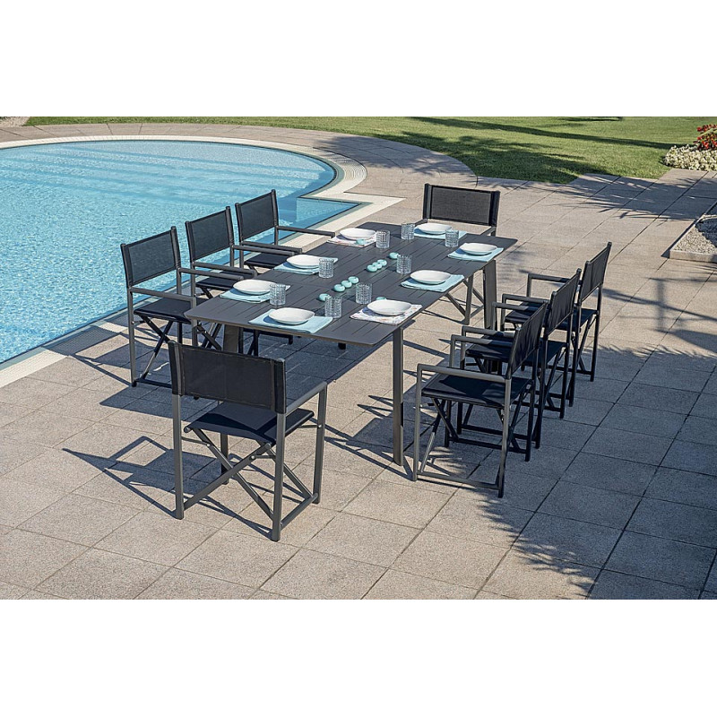 Set Tavolo Porto + 10 Sedie Regista Paros Alluminio Antracite/Text Nero Moia