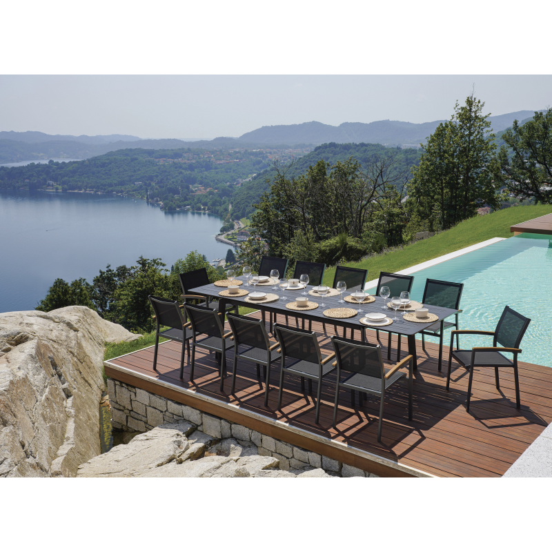 Set Tavolo Porto + 10 Sedie Amalfi MOIA in alluminio e textilene nero