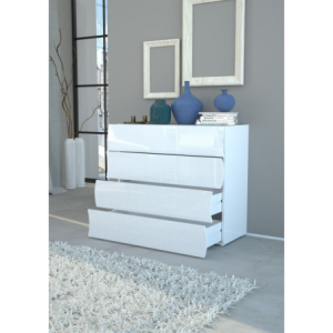 Comò Onda Kommode 4 Cassetti – 98x81,5x40 – Bianco Lucido