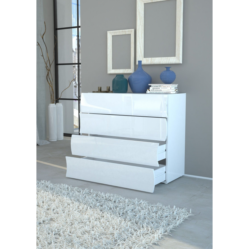 Comò Onda Kommode 4 Cassetti – 98x81,5x40 – Bianco Lucido