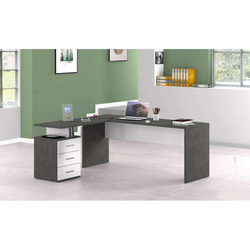Scrivania ad angolo New Selina – 180x75x60 – Bianco Lucido e Report