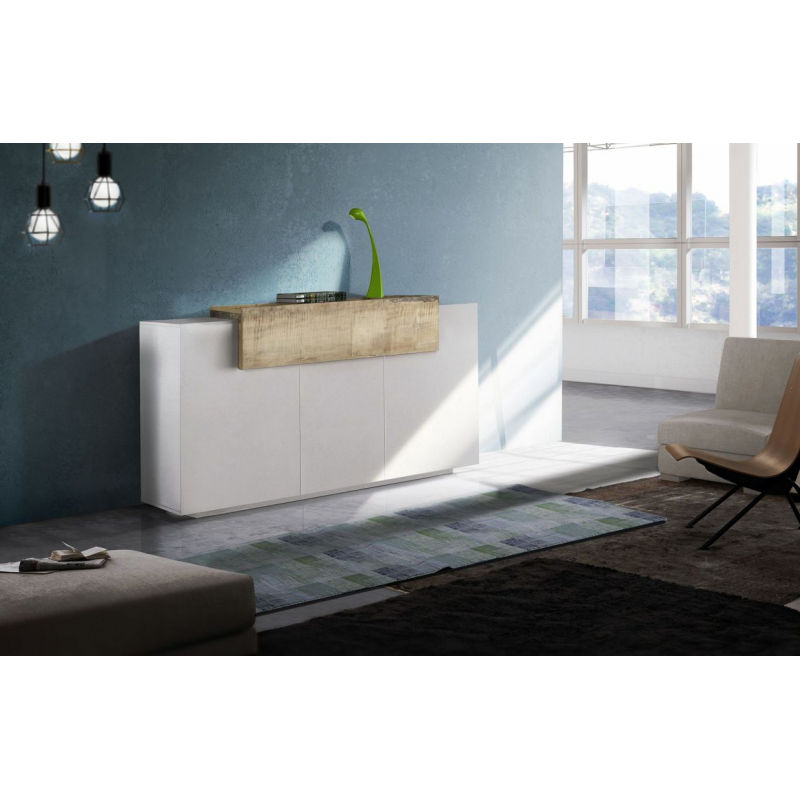 Credenza Coro Moderna 3 ante – Bianco Lucido e Acero Pereira