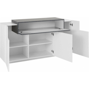 Zoom Credenza Coro Moderna 3 ante – Bianco Lucido e Acero Pereira