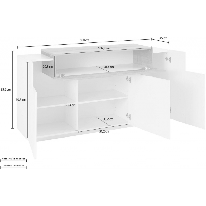 Credenza Coro Moderna 3 ante – Bianco Lucido e Acero Pereira