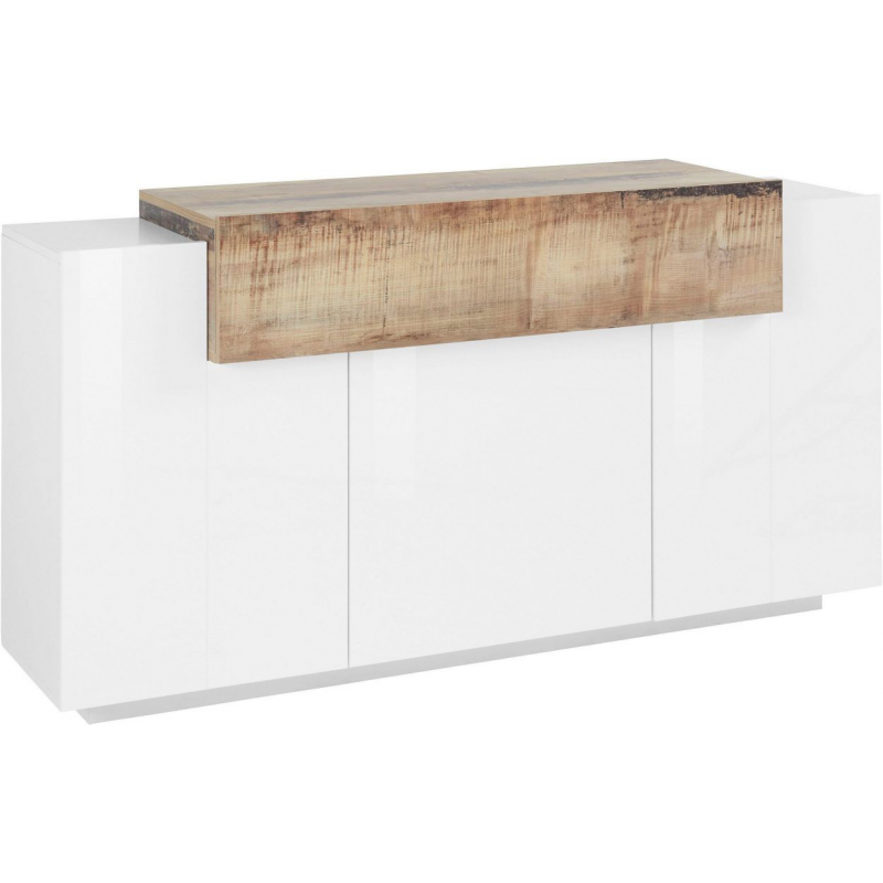 Credenza Coro Moderna 3 ante – Bianco Lucido e Acero Pereira