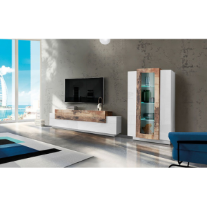Set Soggiorno Coro 200 – Mobile + Vetrina – Bianco e Acero Pereira