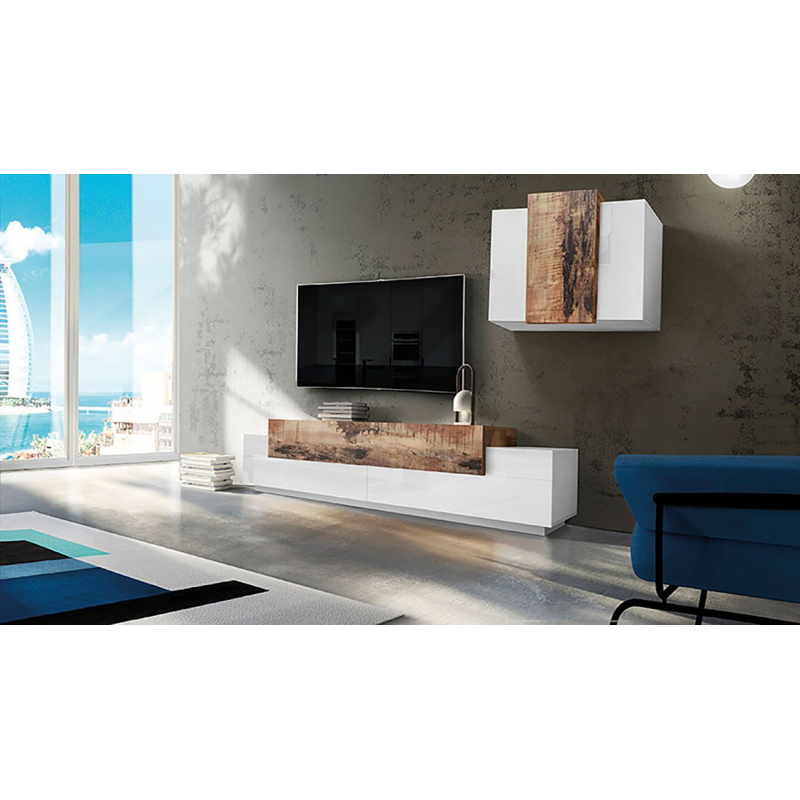 Set Soggiorno Coro 240 – Mobile + Pensile – Bianco e Acero Pereira