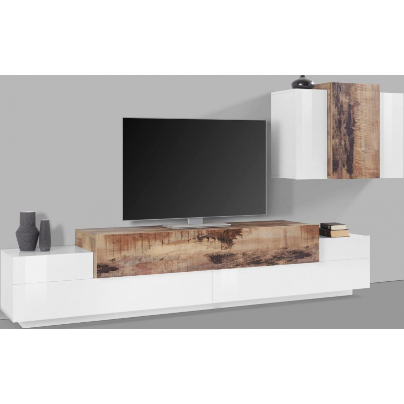 Set Soggiorno Coro 240 – Mobile + Pensile – Bianco e Acero Pereira