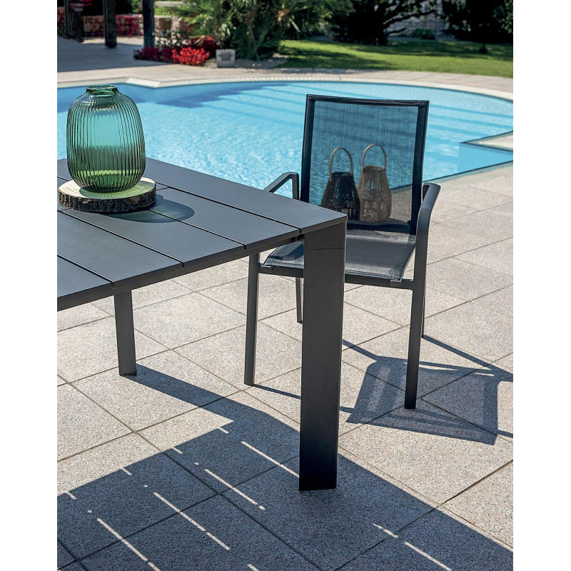Set Tavolo Anzio + 8 Sedie Samo Alluminio Antracite Text Nero Moia