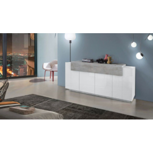 Credenza Coro Moderna 4 ante – Bianco Lucido e Cemento