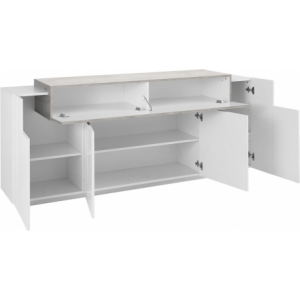 Zoom Credenza Coro Moderna 4 ante – Bianco Lucido e Cemento