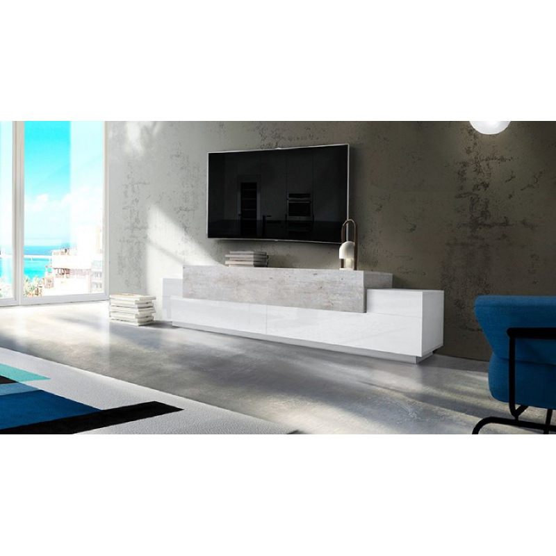 Mobile Porta TV Coro 240 – Bianco Lucido e Cemento