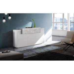 Credenza Coro Moderna 3 ante – Bianco Lucido e Cemento