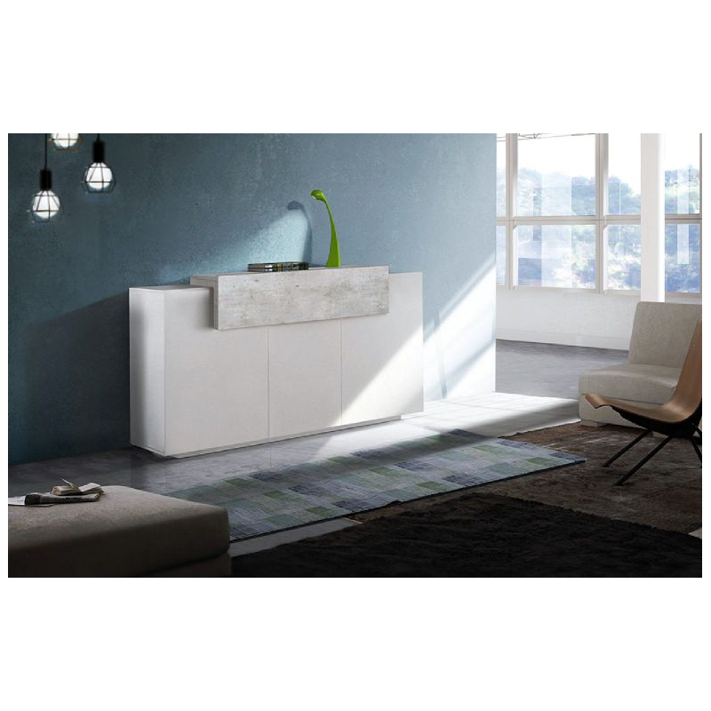 Credenza Coro Moderna 3 ante – Bianco Lucido e Cemento