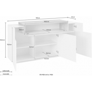 Zoom Credenza Coro Moderna 3 ante – Bianco Lucido e Cemento