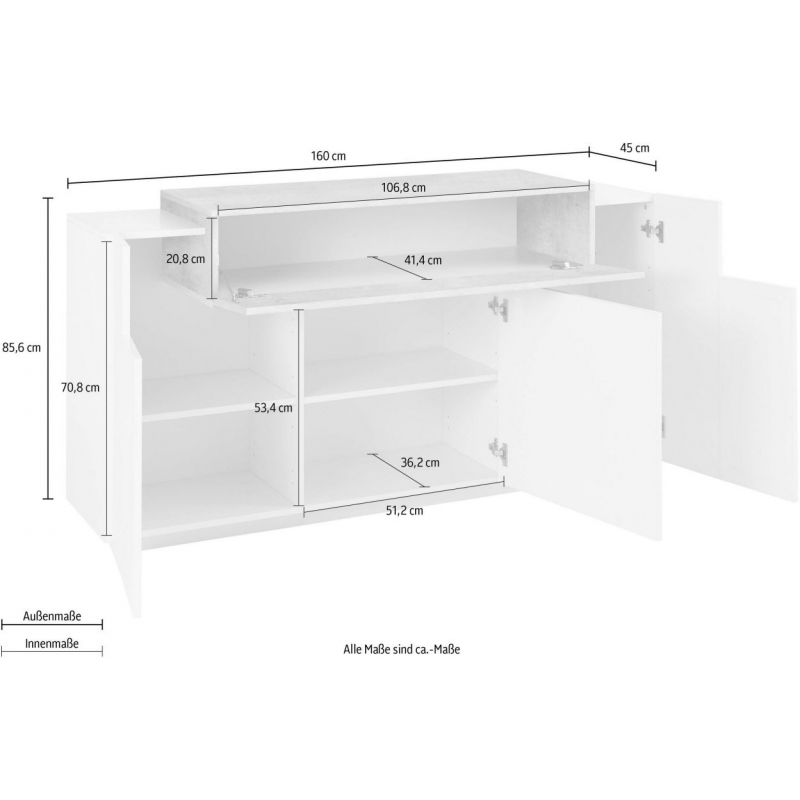 Credenza Coro Moderna 3 ante – Bianco Lucido e Cemento