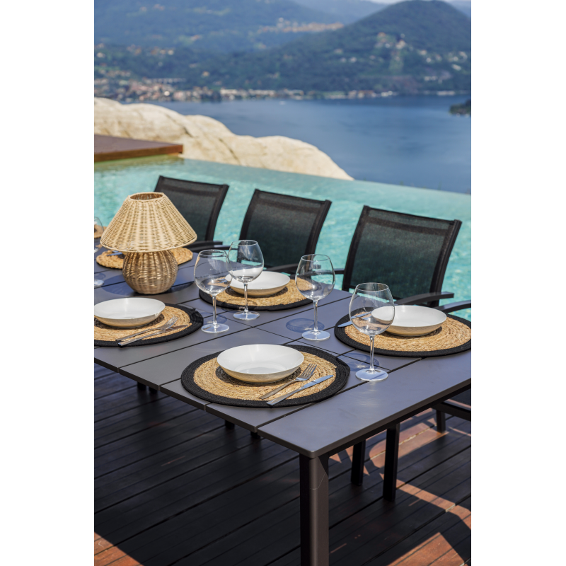 Set Tavolo Anzio + 8 Sedie Samo Alluminio Antracite Text Nero Moia