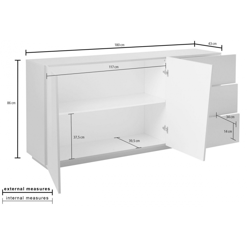Credenza Vega 180 – 2 ante/3 cassetti – Ardesia