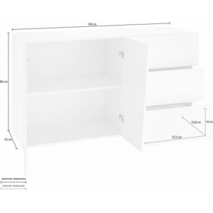 Zoom Credenza Vega 140 – 2 ante/3 cassetti – Ardesia