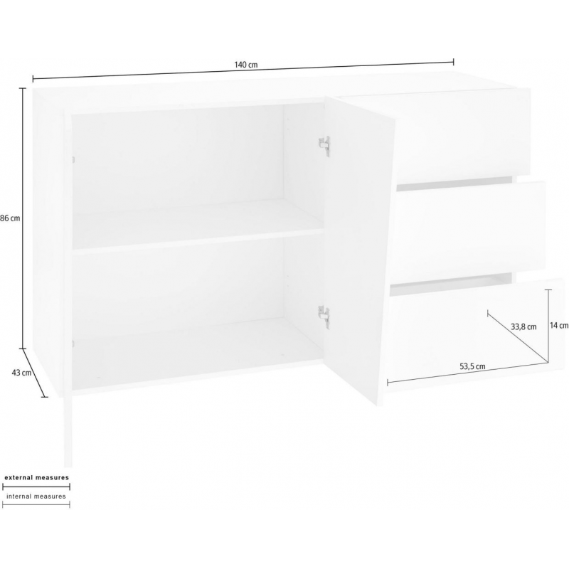 Credenza Vega 140 – 2 ante/3 cassetti – Ardesia