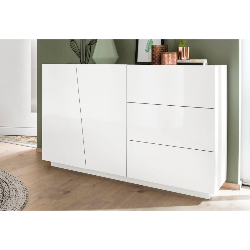Credenza Vega 140 – 2 ante/3 cassetti – Bianco Lucido
