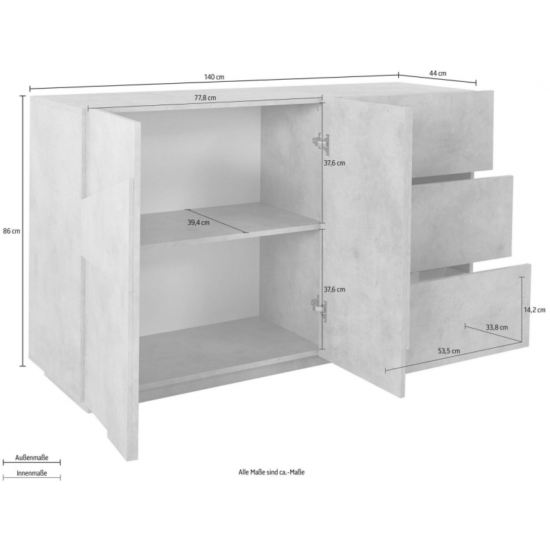 Credenza Ping 140 – 2 ante/3 cassetti – Ardesia