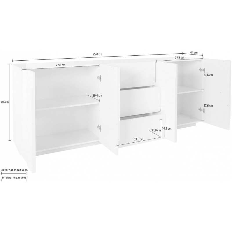 Credenza Ping 220 – 4 ante/3 cassetti – Cemento Bronx