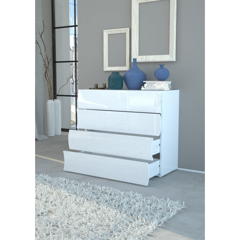 Comò Onda Kommode 4 Cassetti – 98x81,5x40 – Bianco Lucido
