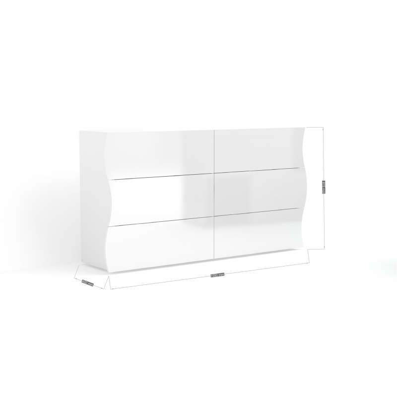 Cassettiera Onda Kommode 6 Cassetti – 155x81,8x40 – Bianco Lucido
