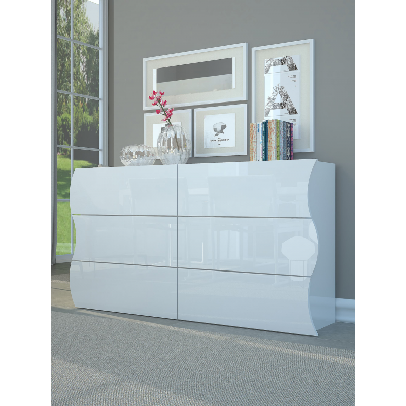 Cassettiera Onda Kommode 6 Cassetti – 155x81,8x40 – Bianco Lucido