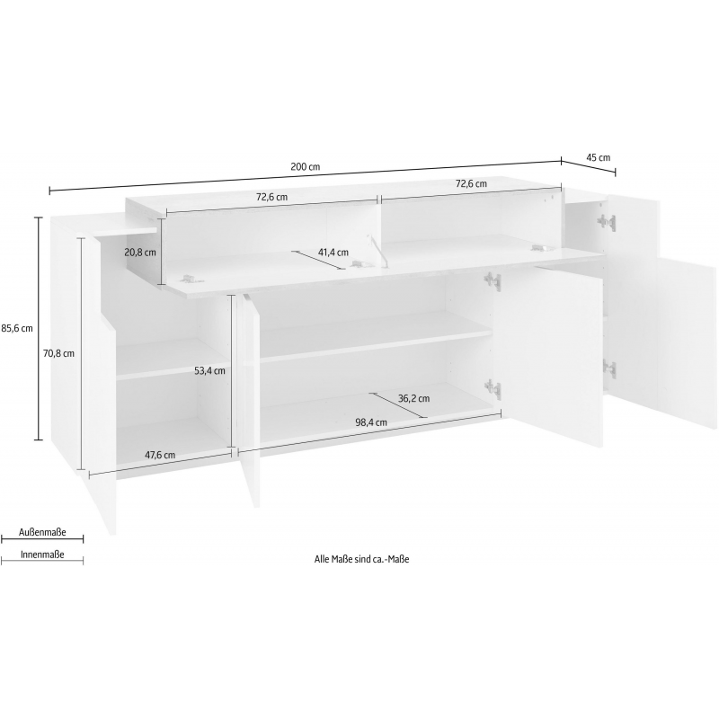 Credenza Coro Moderna 4 ante – Bianco Lucido e Cemento