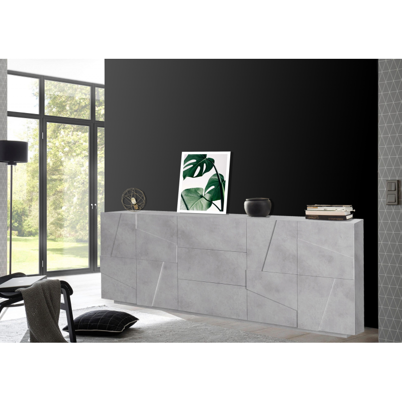 Credenza Ping 220 – 4 ante/3 cassetti – Cemento Bronx
