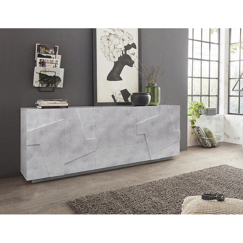 Credenza Ping 220 – 4 ante/3 cassetti – Cemento Bronx