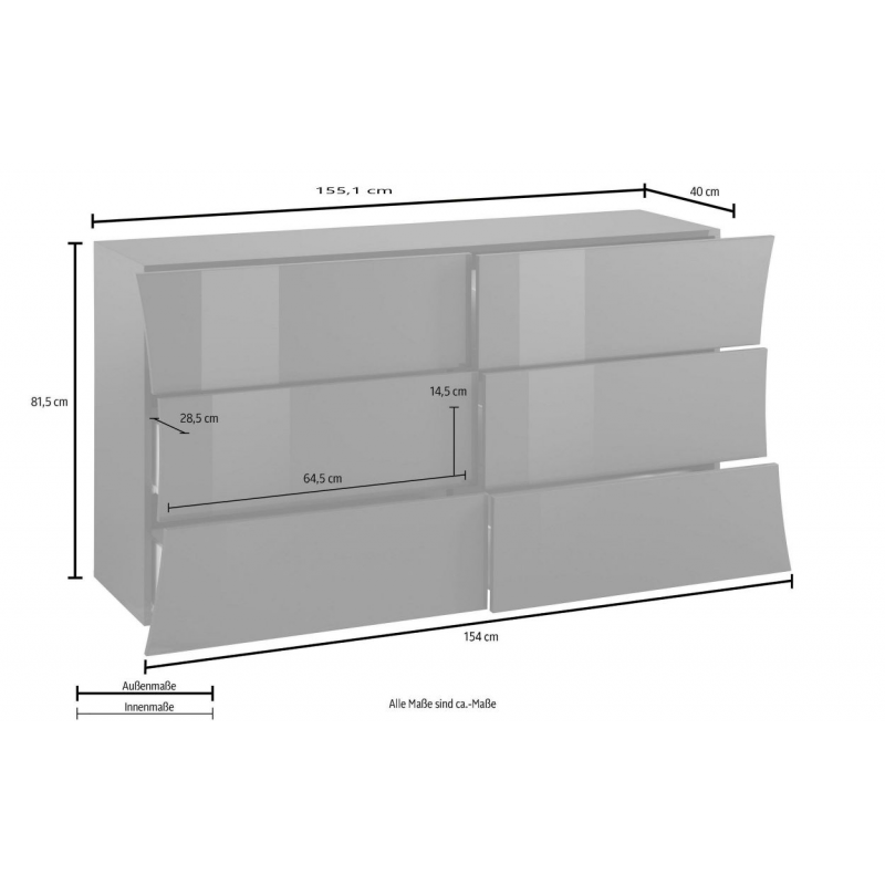 Cassettiera Arco 150 – 6 cassetti – 155x81x40 – Bianco Lucido