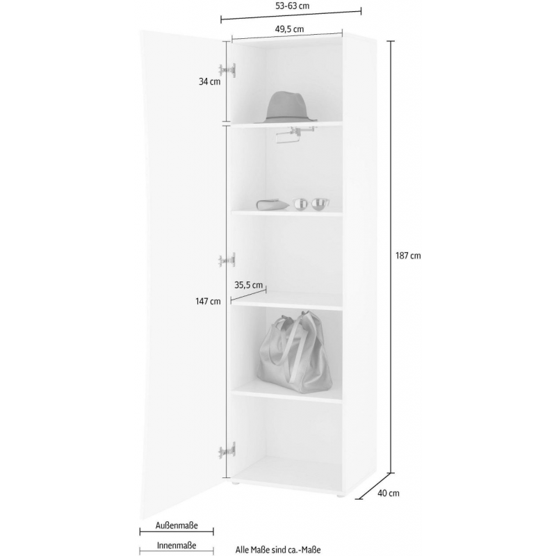 Armadio Arco – 1 anta – 63x187x40 – Bianco Lucido