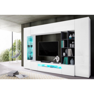 Parete soggiorno Egypt – 290x191x40cm – Bianco Lucido e Report