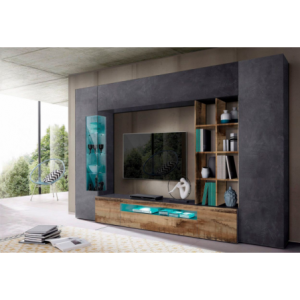Parete soggiorno Egypt – 290x191x40cm – Ardesia e Acero Pereira
