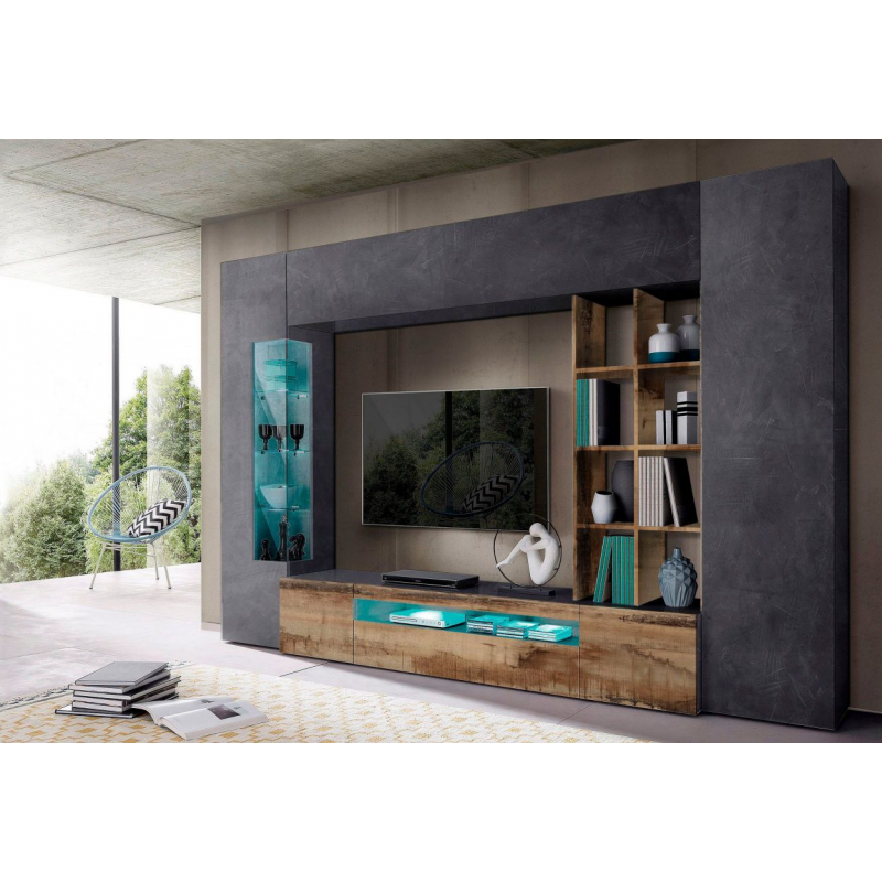 Parete soggiorno Egypt – 290x191x40cm – Ardesia e Acero Pereira