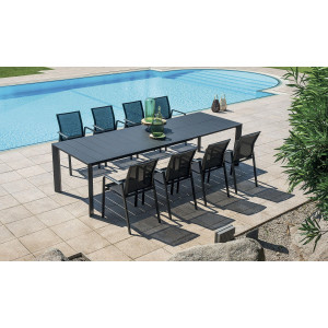 Set Tavolo Nettuno + 10 Sedie Samo Alluminio Antracite Text Nero Moia