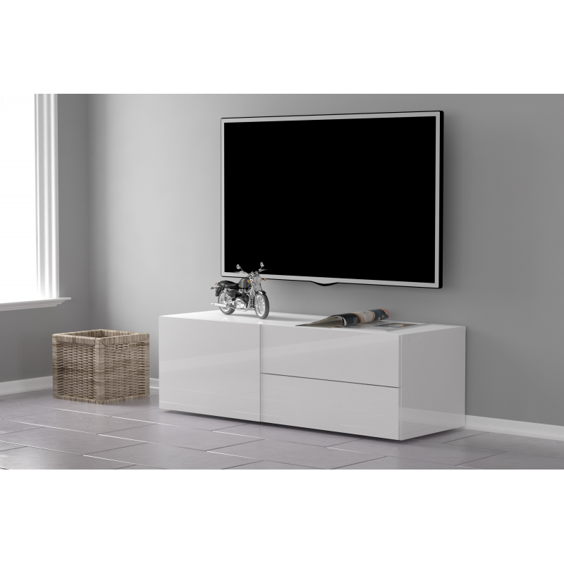 Mobile Porta TV Metis 110 – 1 anta + 2 cassetti – Bianco Lucido