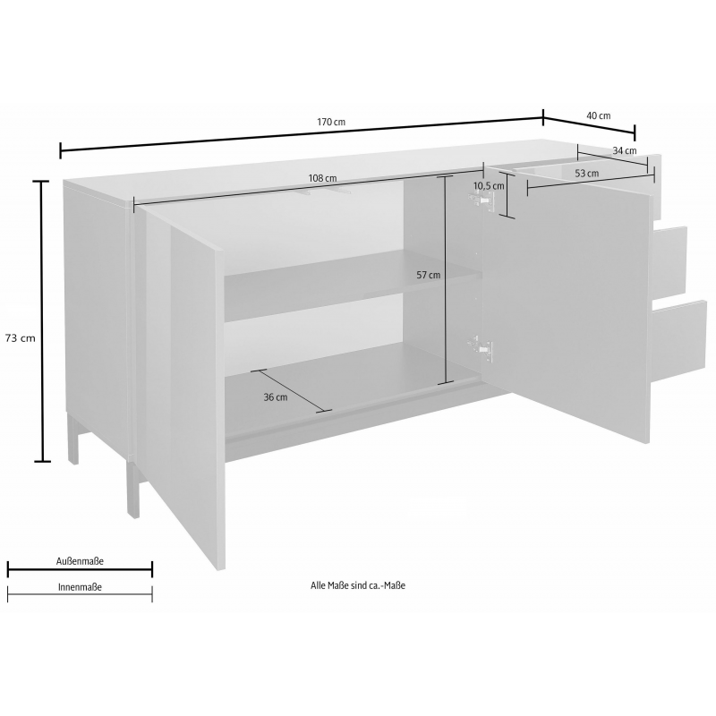 Credenza Metis 170 con piedistallo – 2 anta + 3 cassetti – Bianco Lucido